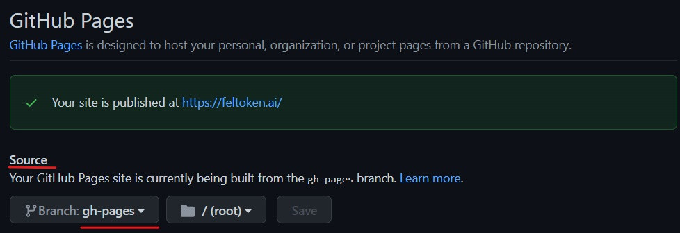 Screenshot from GitHub Pages settings
